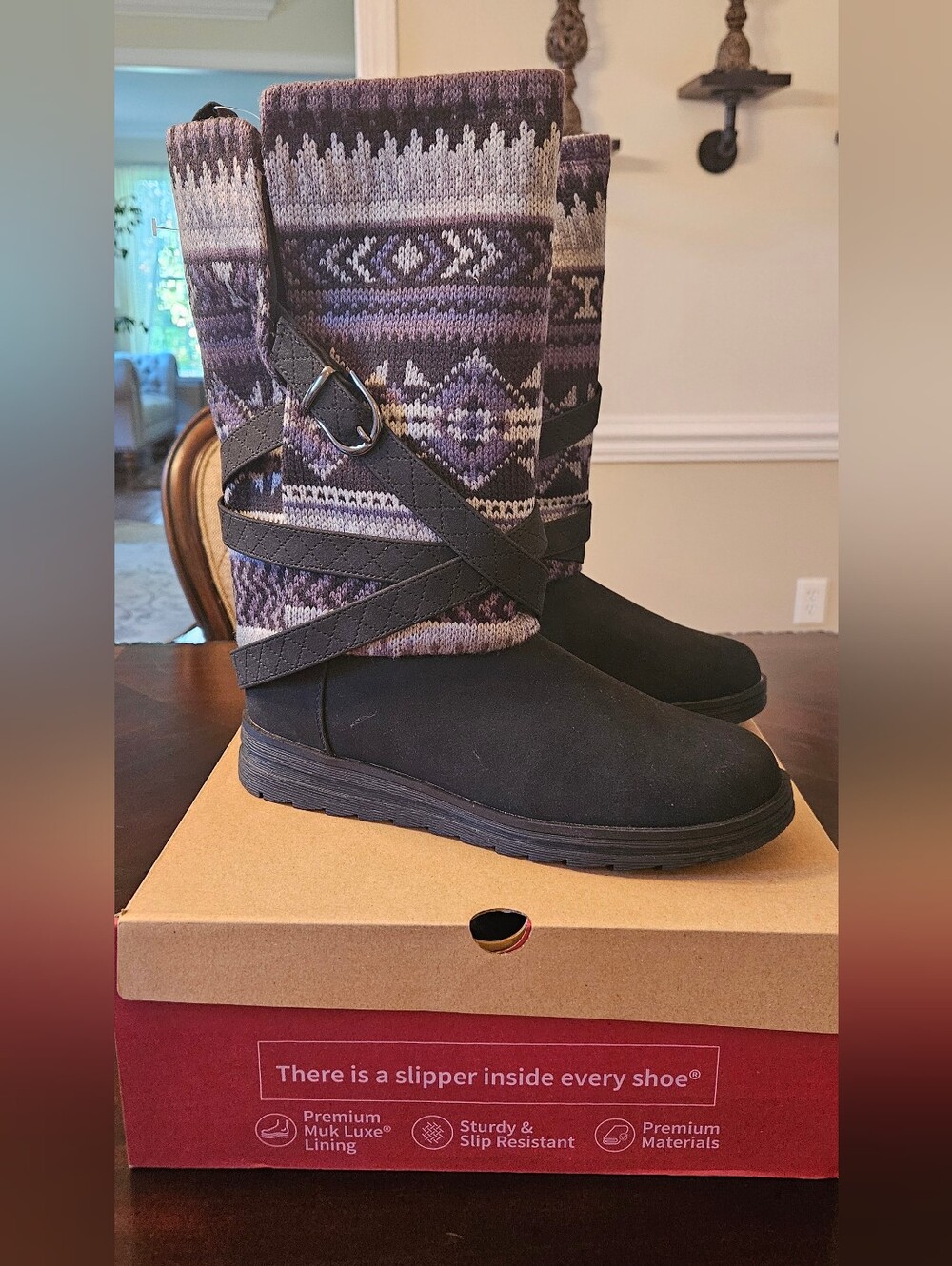 Muk Luks Black Knit-Patterned Winter Boots